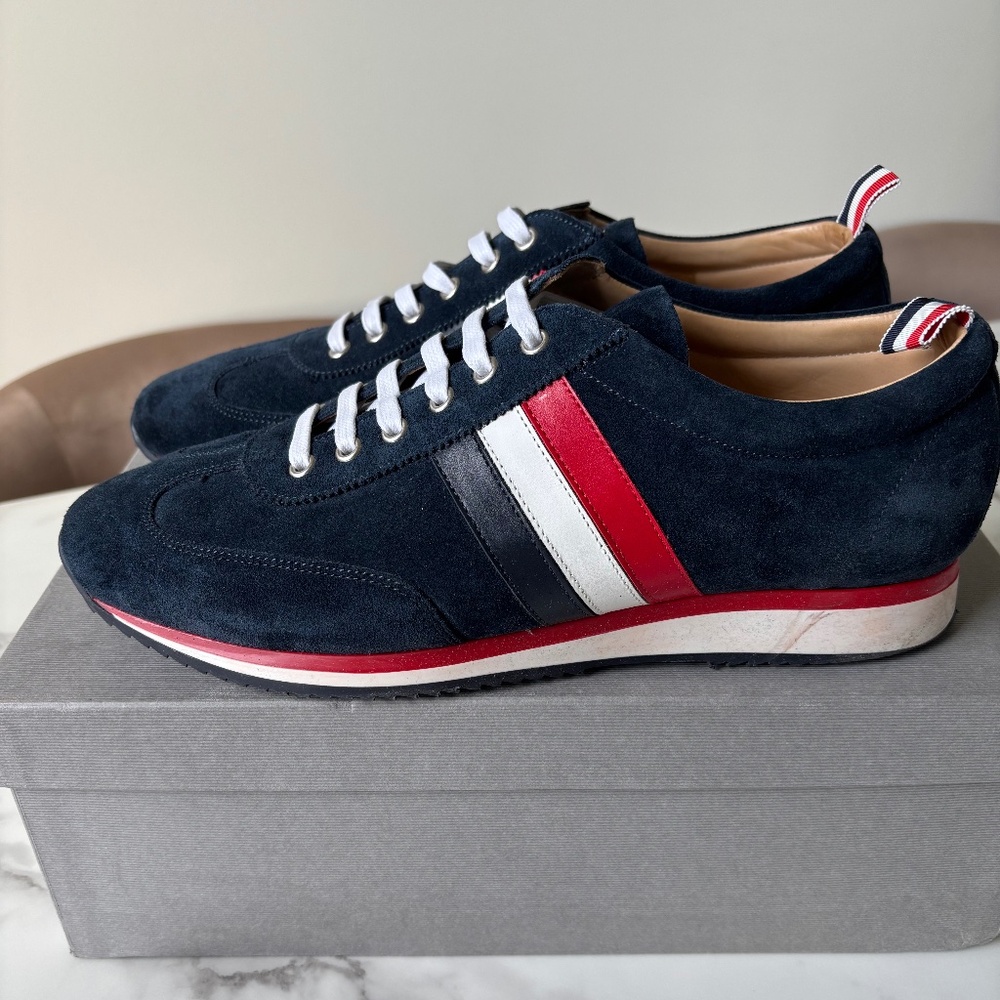 Mens Blue Suede Tom Brown Sneakers